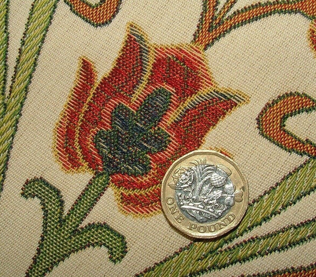 Art Nouveau Pugin Red Blue Gold Jacquard Curtain Upholstery Cushion Fabric