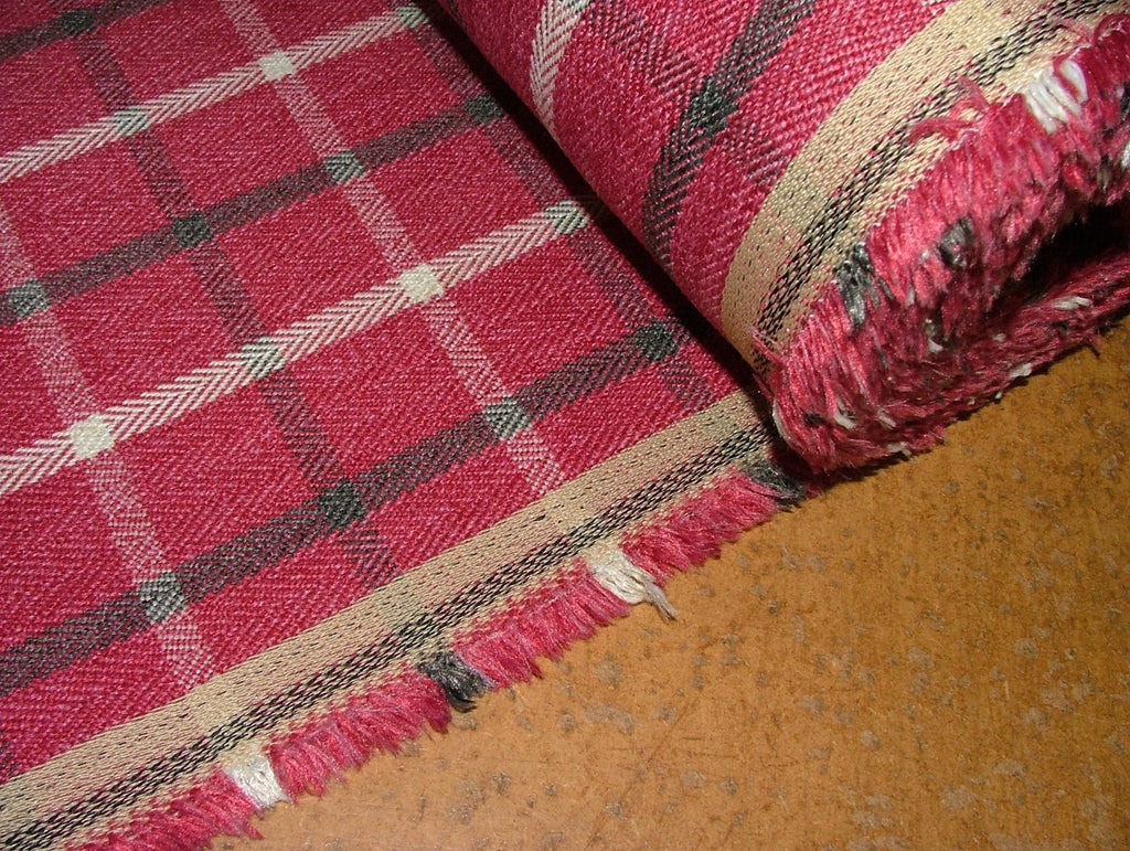 Herringbone Tartan Upholstery Fabric RASPBERRY Curtain Cushion Use 7 Metre Roll3