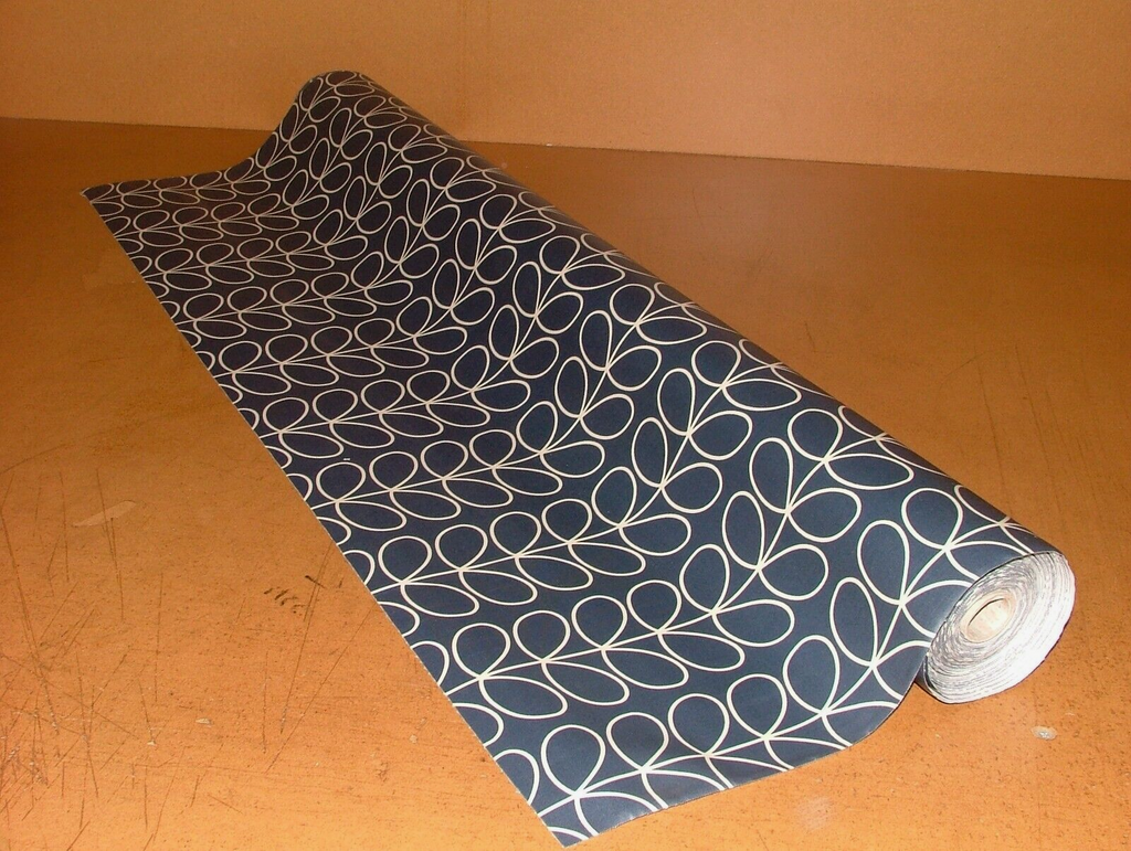 Orla Kiely Linear Stem Whale Blue PVC Vinyl Tablecloth Fabric Sold By The Metre