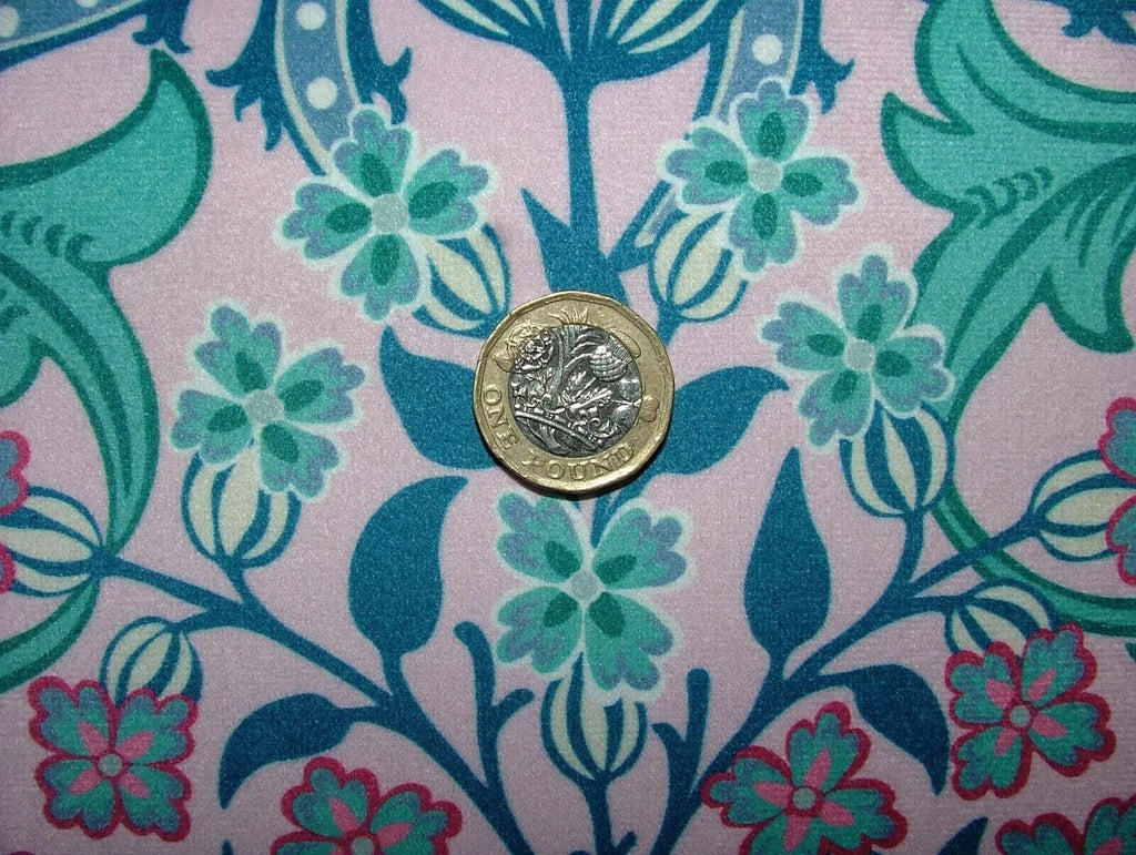 15 Metres Art Nouveau Tulip Floral Pink Velvet Fabric Curtain Upholstery Cushion