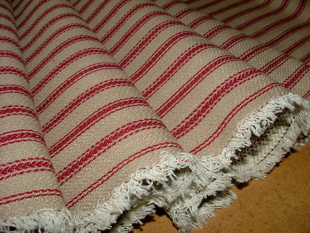 Harrogate Herringbone Berry Beige 100% Cotton Ticking Curtain Upholstery Fabric