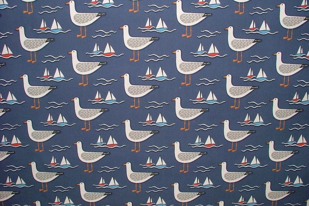 Whitby Seagull Nautical Coastal Cotton Curtain Upholstery Cushion Blind Fabric