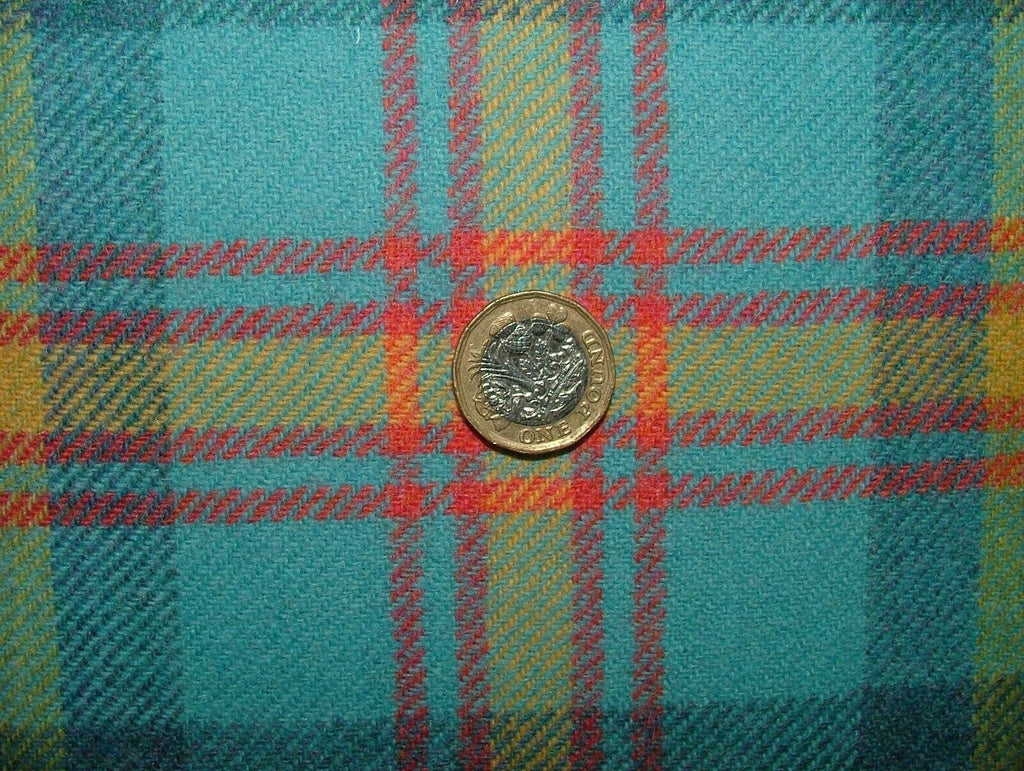 100% Shetland Wool Blue Pistachio Tartan Check Upholstery Curtain Cushion Fabric