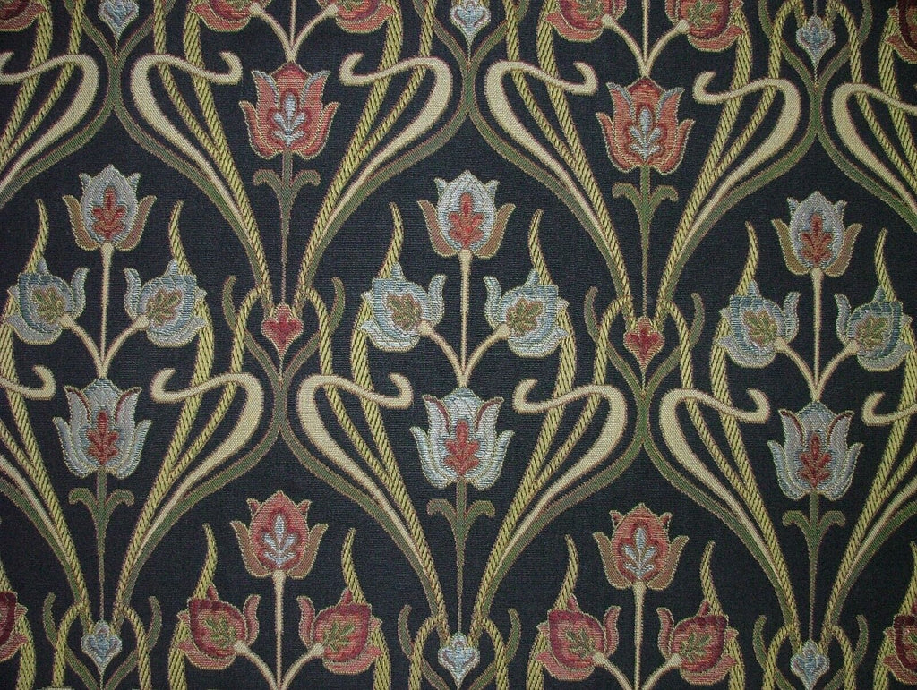 Art Nouveau Pugin Navy Woven Jacquard Curtain Upholstery Cushion Blind Fabric