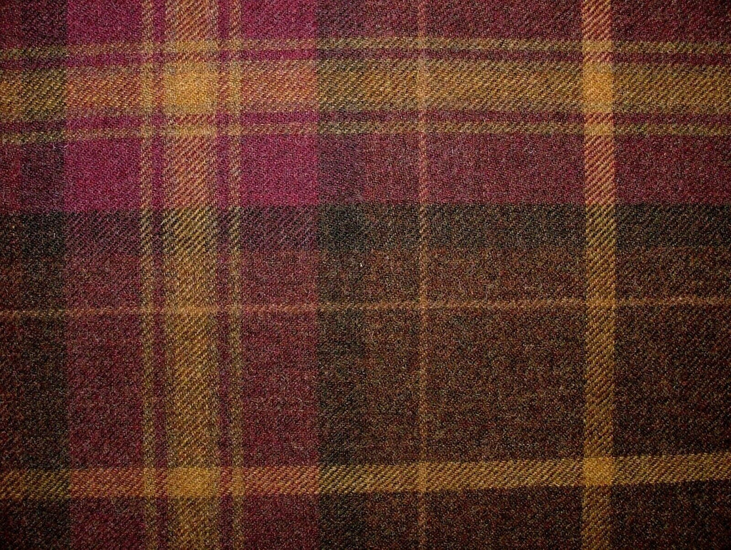 100% Shetland Wool Heather Brindle Gold Tartan Upholstery Curtain Cushion Fabric