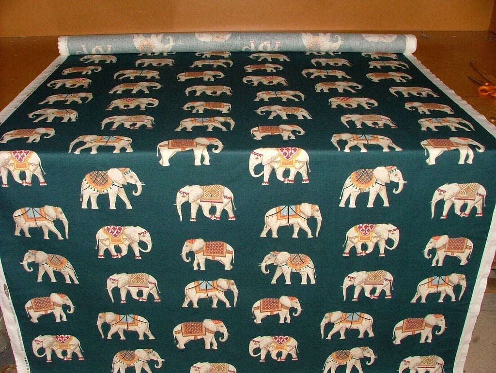 Jaipur Indian Elephant Deep Teal Cotton Curtain Upholstery Cushion Blind Fabric