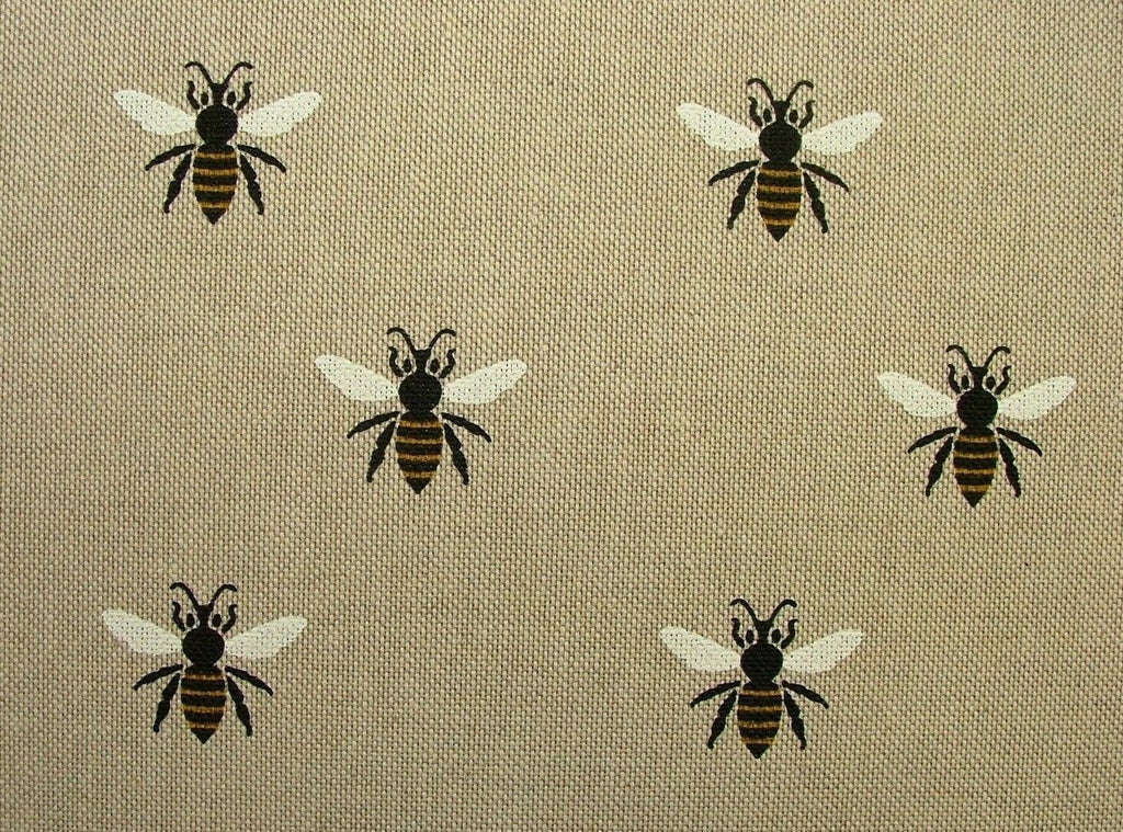 Honey Bees Linen Look Fabric - Curtain Upholstery Cushions Roman Blind Craft Use