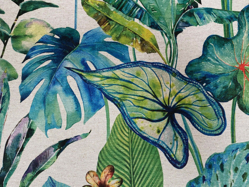 Sapphire Tropical Palm Plants Botanical Linen Fabric Curtain Upholstery Cushion