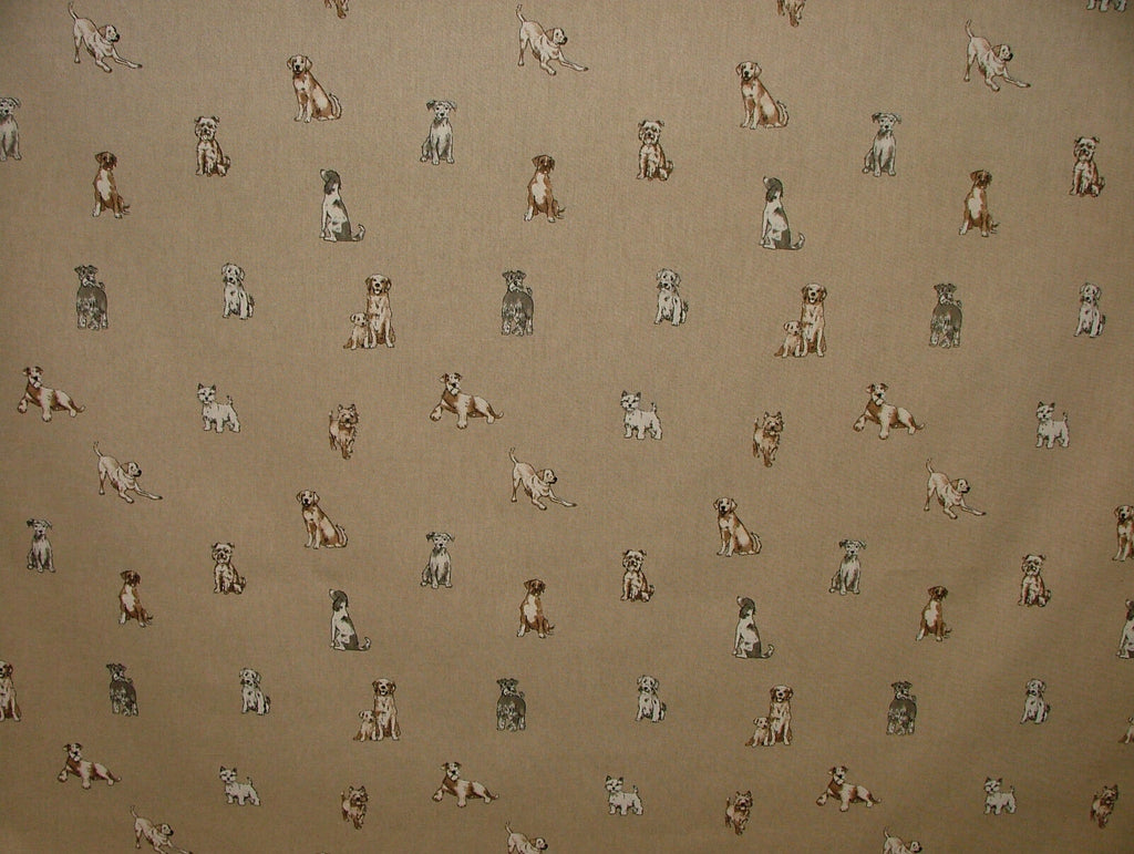 Mini Prints Dogs And Puppies Animals Linen Look Fabric Curtain Upholstery Blinds