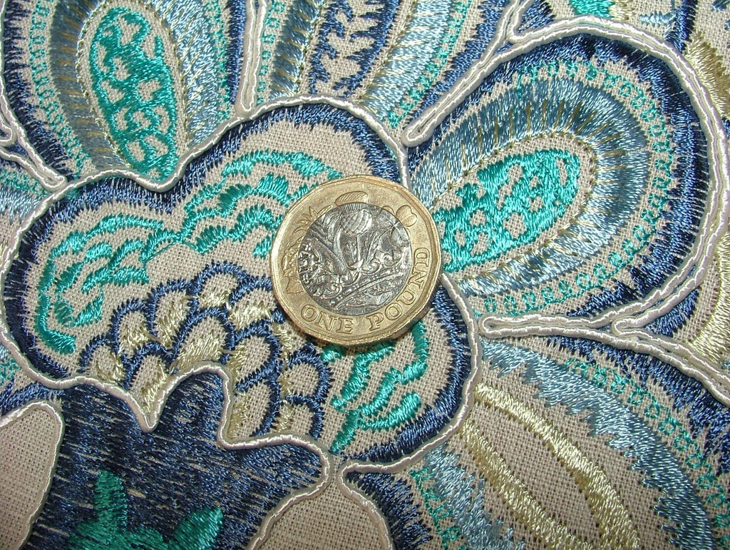 52 Metres Indigo Blue Floral Embroidered Fabric Curtain Upholstery Cushion Use10