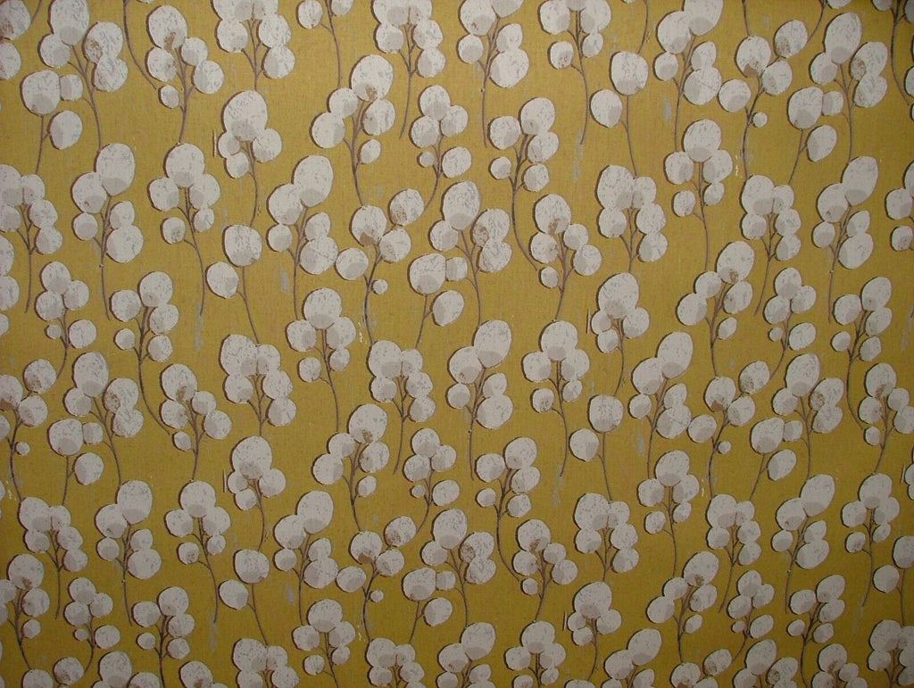 Scandi Eucalyptus Mustard 100% Cotton Curtain Upholstery Cushion Blind Fabric