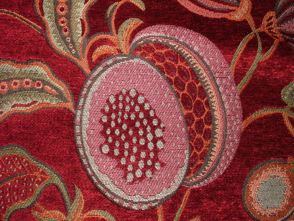 2.8 Metres Summer Fruits Ruby Red Chenille Fabric Curtain Cushion Upholstery