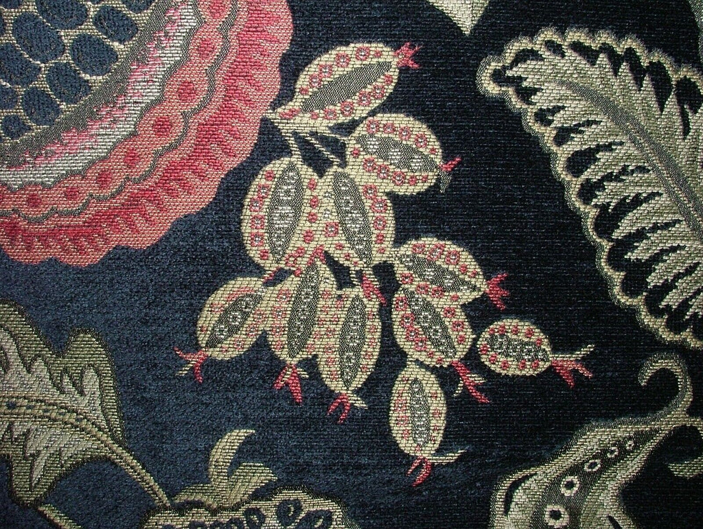 7 Metres Arts And Crafts Summer Fruits Blue Chenille Fabric Curtain Upholstery