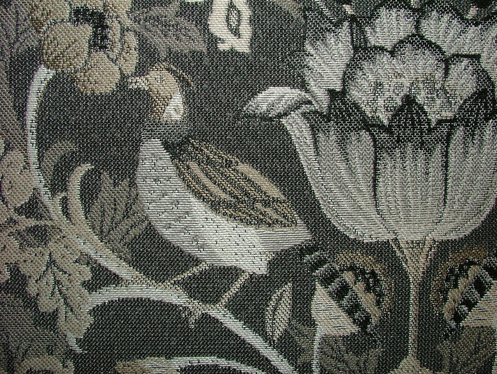 Morris Bird Charcoal Jacquard Fabric Ideal For Curtain Upholstery Cushion Throws