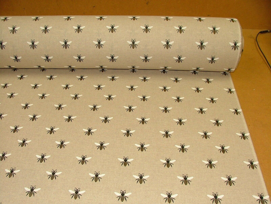 1.4m Honey Bees Linen Look Fabric Curtain Upholstery Cushions Roman Blind Craft2