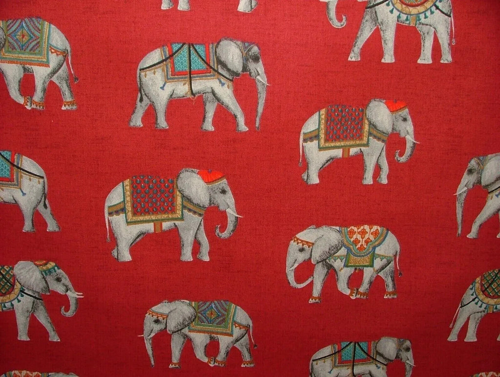4 Metres Jaipur Indian Elephant Rosso Cotton Curtain Upholstery Cushion Fabric