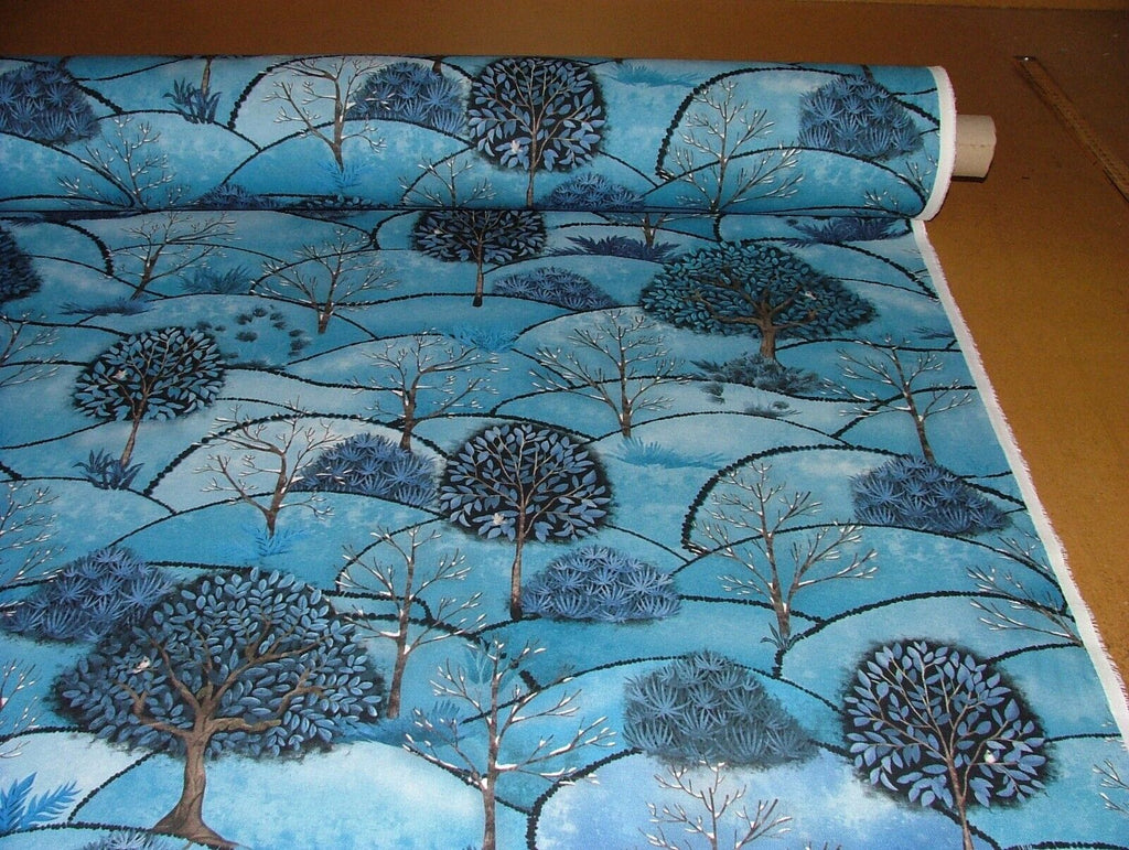 Winter Meadow Tree Cotton Fabric Curtain Upholstery Cushion Blanket Throws Use