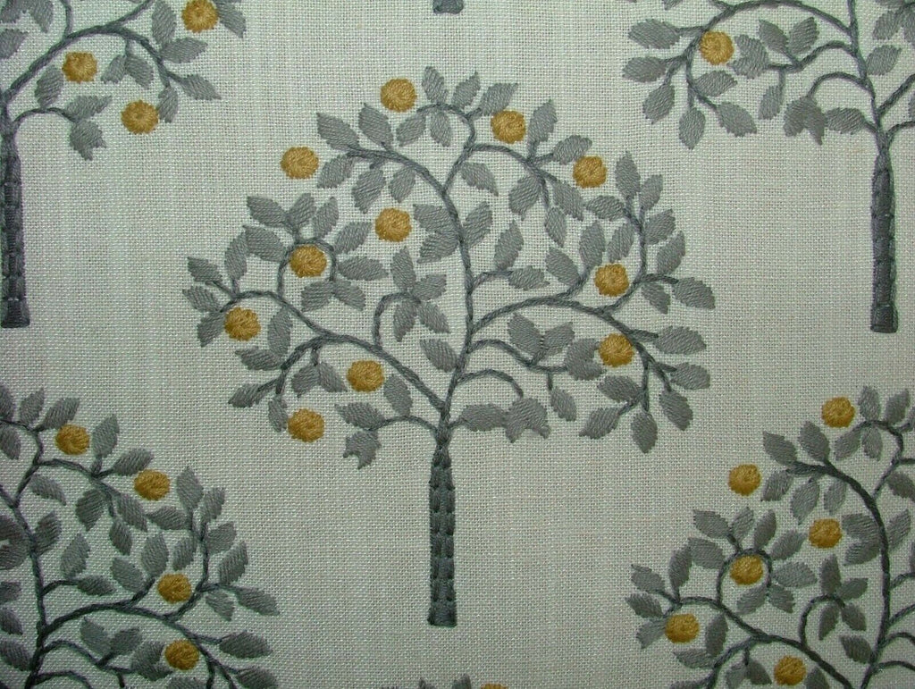 Orange Grove Ochre Embroidered Fabric Curtain Upholstery Cushion Roman Blinds