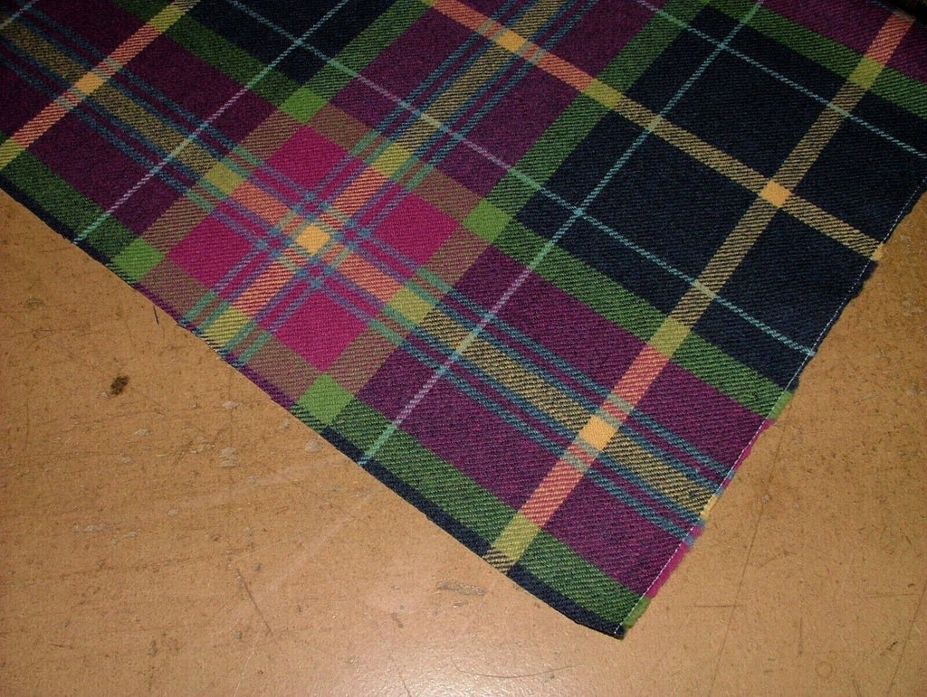 100% Shetland Wool Fuchsia Blue Tartan Check Upholstery Curtain Cushion Fabric