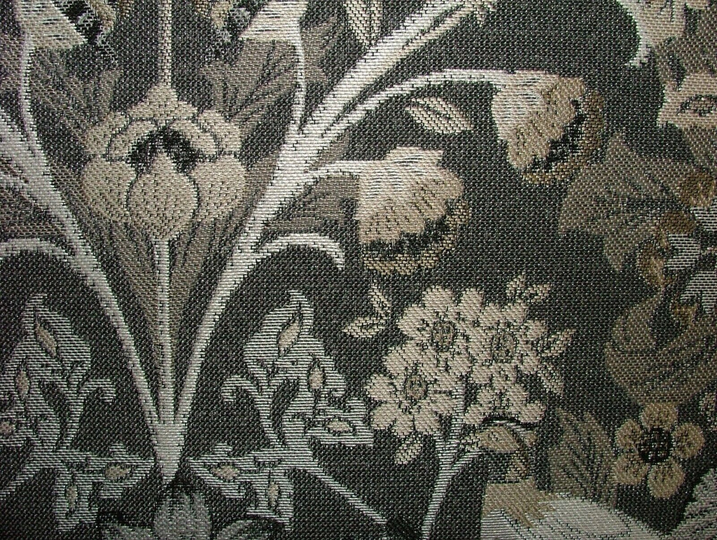 Morris Bird Charcoal Jacquard Fabric Ideal For Curtain Upholstery Cushion Throws