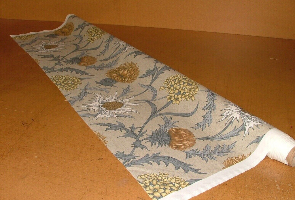 Scottish Thistle Ochre Cotton Curtain Upholstery Cushion Roman Blind Fabric