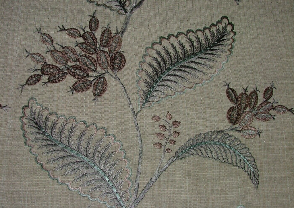 Embroidered Curtain Upholstery Fabric 11 Metres Berryvine Dove Grey RRP £550.001