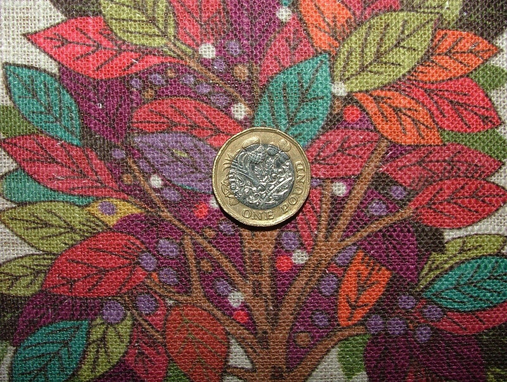 Foliage Fall Trees Mulberry Linen Blend Curtain Upholstery Cushion Blind Fabric