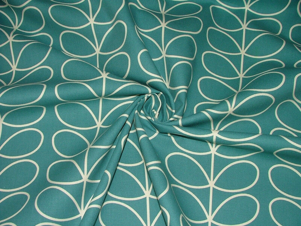 Designer Orla Kiely Linear Stem Deep Duck Egg Teal Curtain Upholstery Fabric