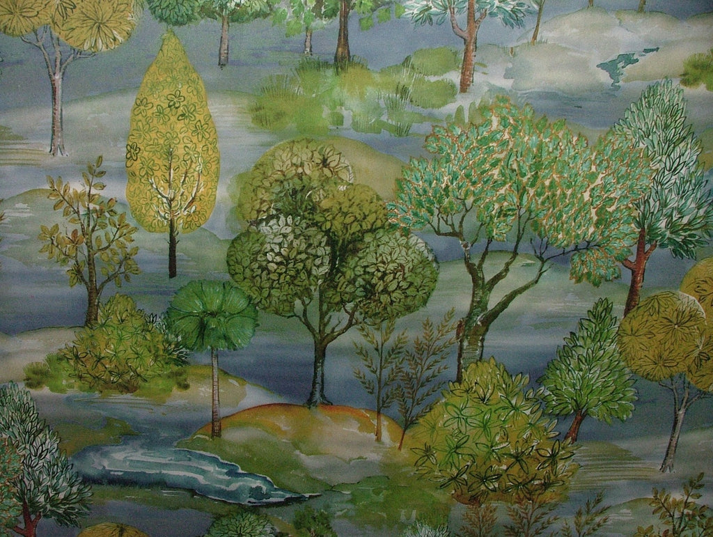 Velvet Cushion Upholstery Fabric - Meadow Trees  Blue Dawn 10 Metre Roll4
