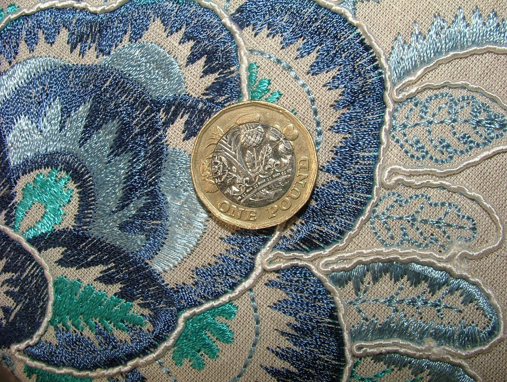 52 Metres Indigo Blue Floral Embroidered Fabric Curtain Upholstery Cushion Use9