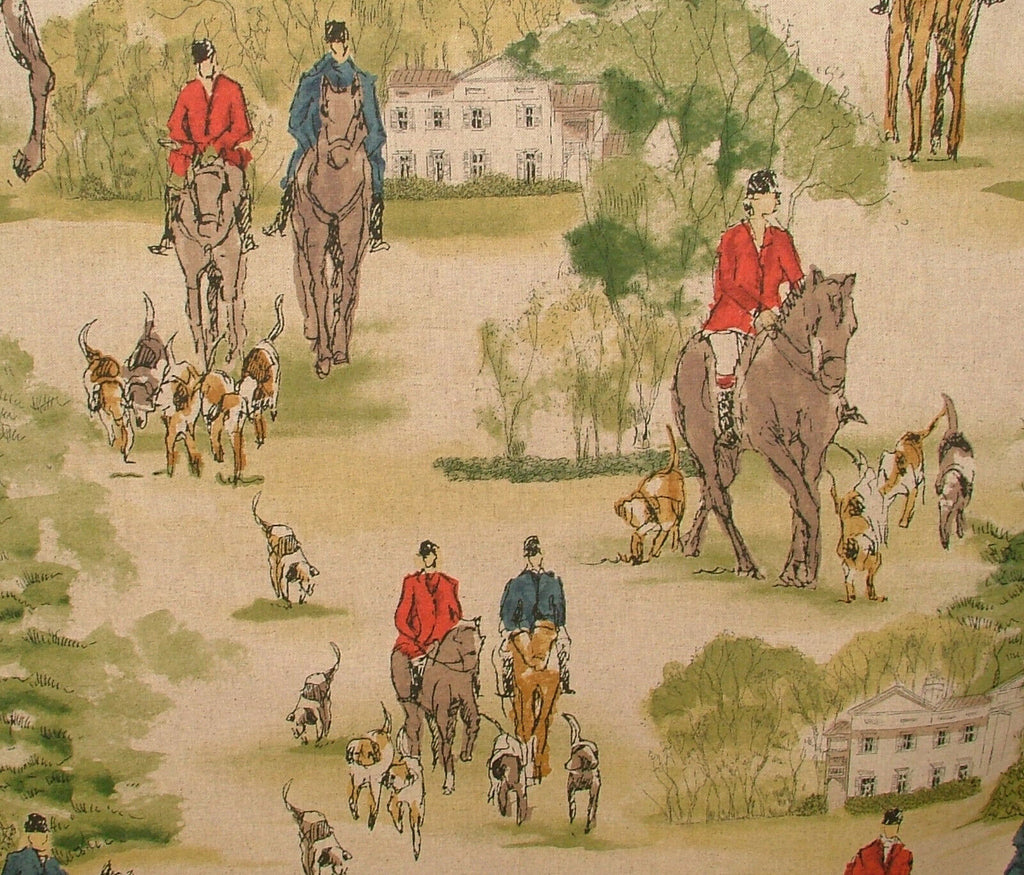 Horse And Hounds Hunting Linen Cotton Fabric Curtain Upholstery Cushion Blinds