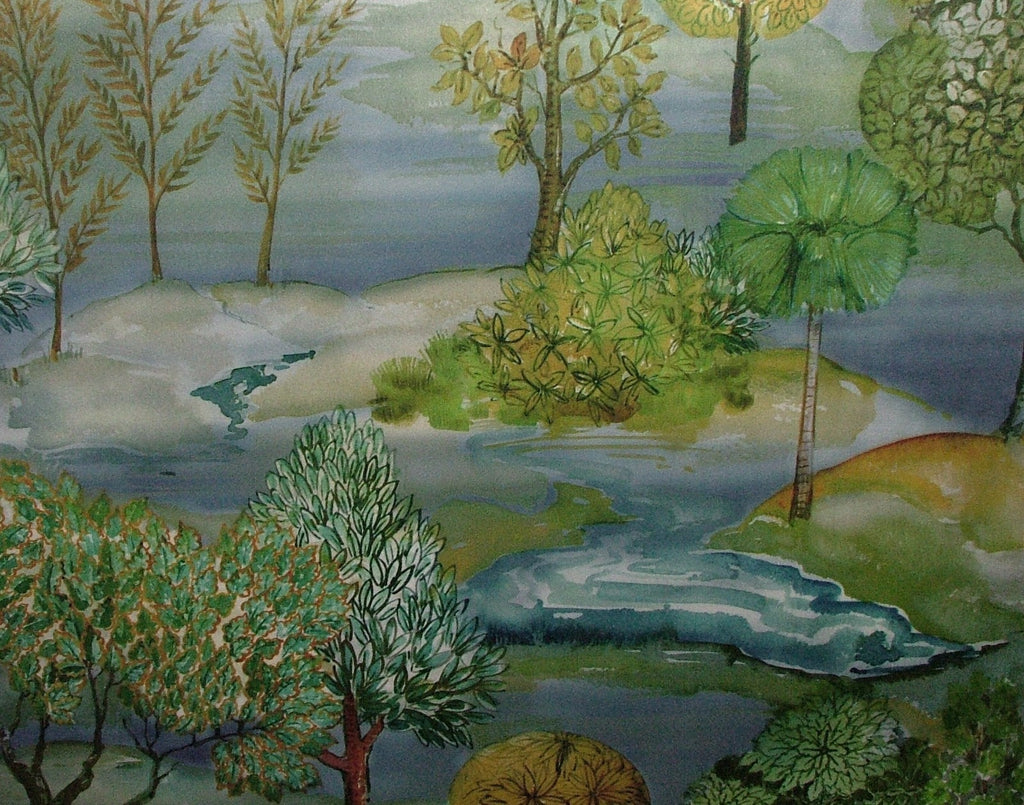 Velvet Cushion Upholstery Fabric - Meadow Trees  Blue Dawn 10 Metre Roll6