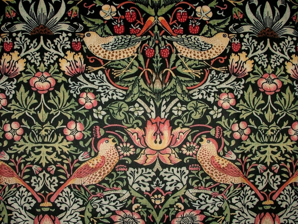 William Morris Strawberry Thief Black Velvet Fabric Curtain Upholstery Cushion