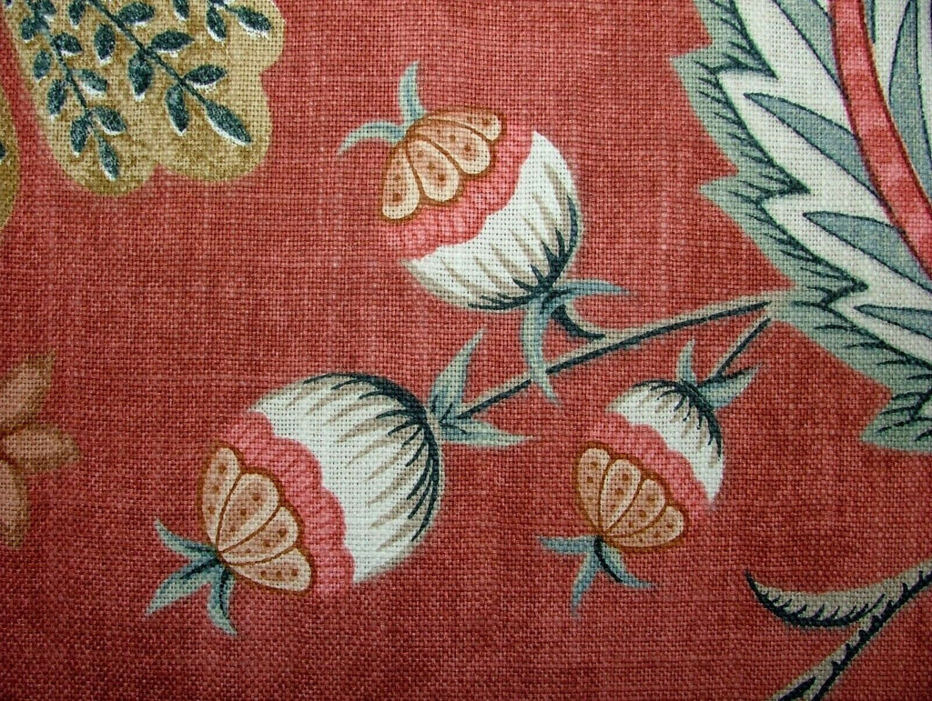 Chanterelle Auburn Ornate Bird Floral Cotton Curtain Upholstery Cushion Fabric