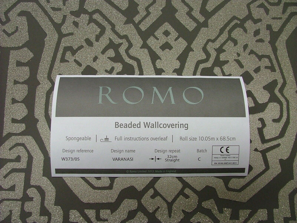 6 Rolls Romo Black Edition Varanasi Mercury Geometric Paisley Wallpaper RRP £885