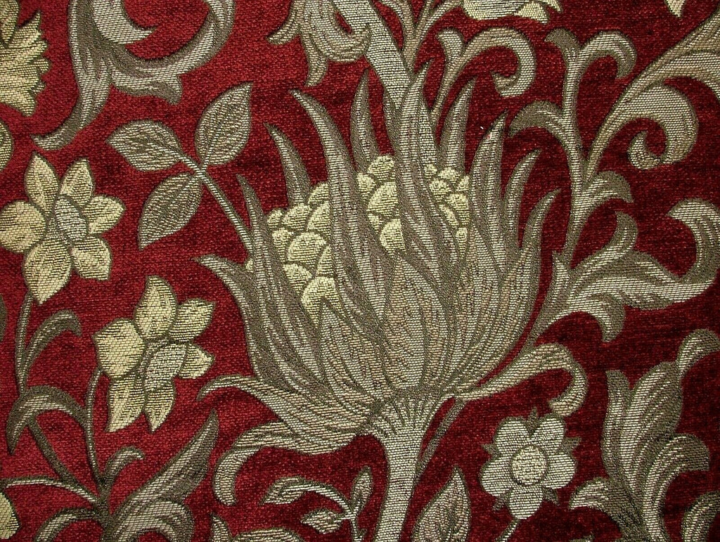 Scottish Thistle Red Chenille Fabric Curtain Cushion Upholstery Throws Blinds