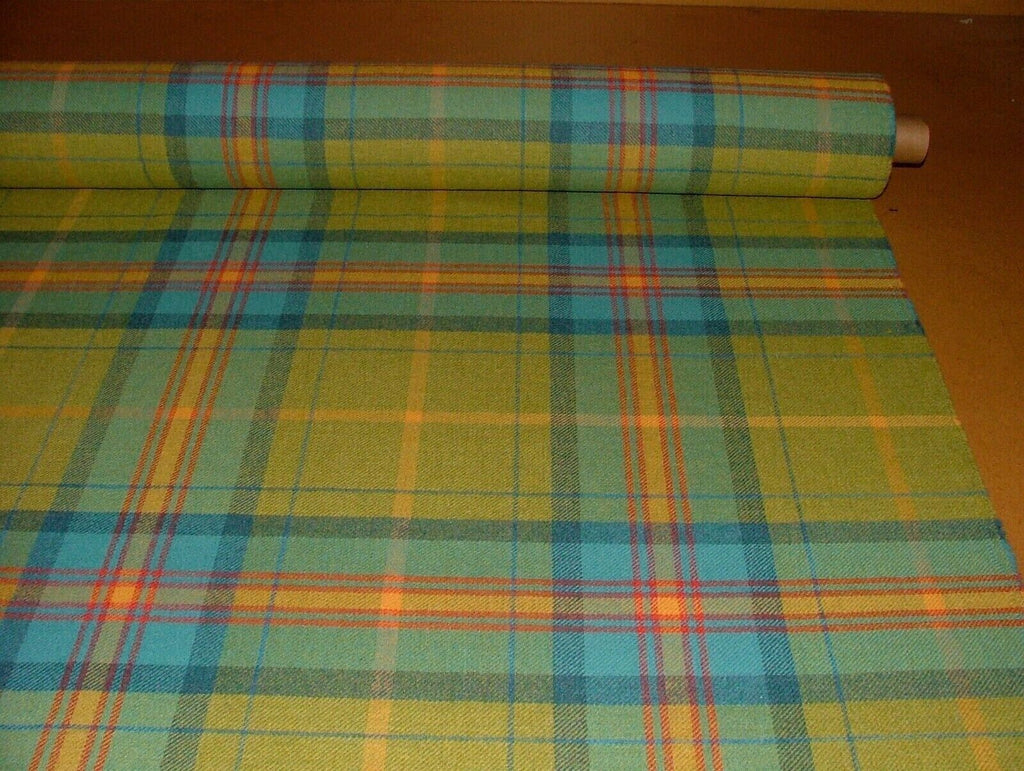 100% Shetland Wool Blue Pistachio Tartan Check Upholstery Curtain Cushion Fabric