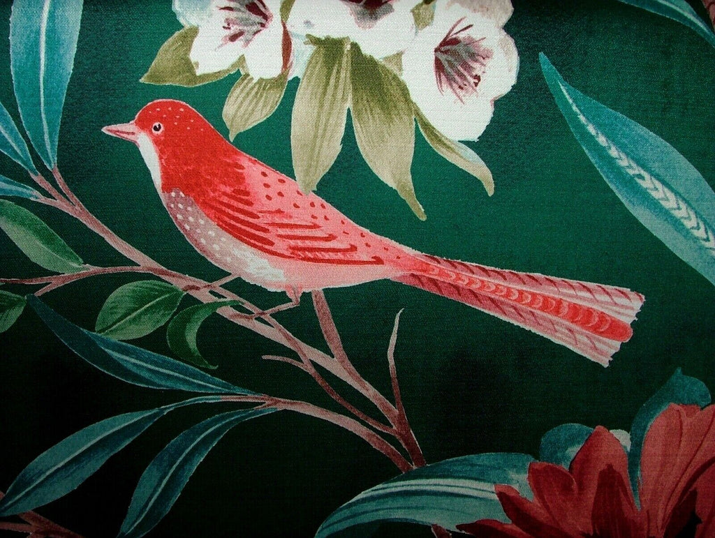 Shangri La Jade Floral Exotic Bird Velvet Fabric Curtain Upholstery Cushion