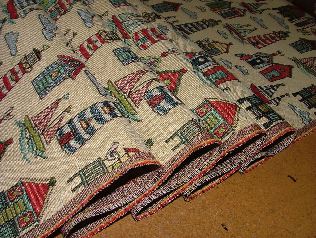 Tapestry Beach Huts Nautical Fabric Curtain Upholstery Cushion Craft Bag Making