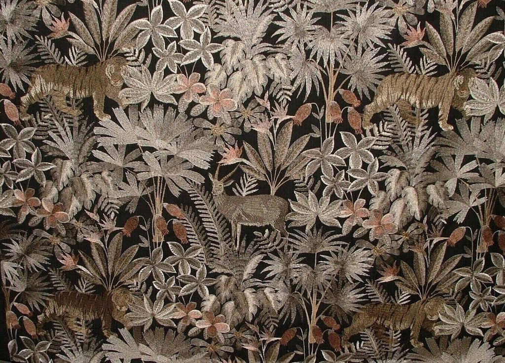 Tropical Forest Tiger Cocoa Embroidered  Fabric Curtain Upholstery Cushion