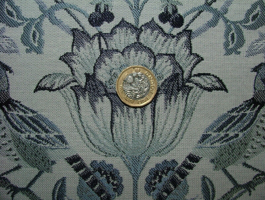 Morris Bird Delft Blue Jacquard Fabric  Curtain Upholstery Cushion Throws Use