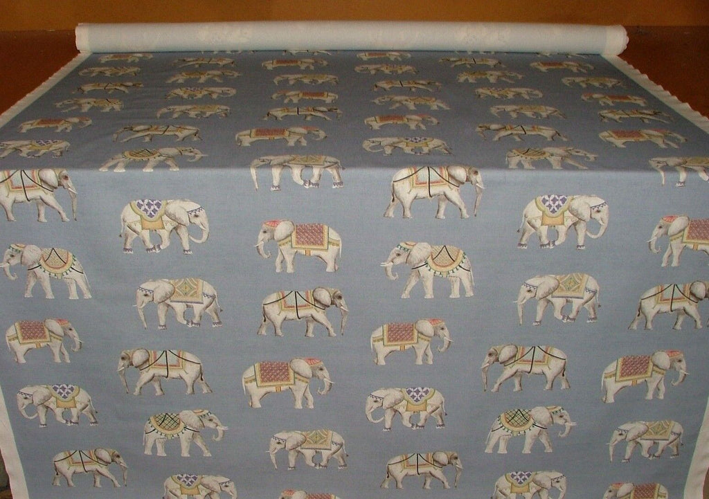 Jaipur Indian Elephant Blue 100% Cotton Curtain Upholstery Cushion Blind Fabric