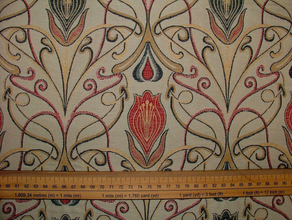 Art Nouveau Tulip Red And Blue Jacquard Curtain Upholstery Cushion Use Fabric