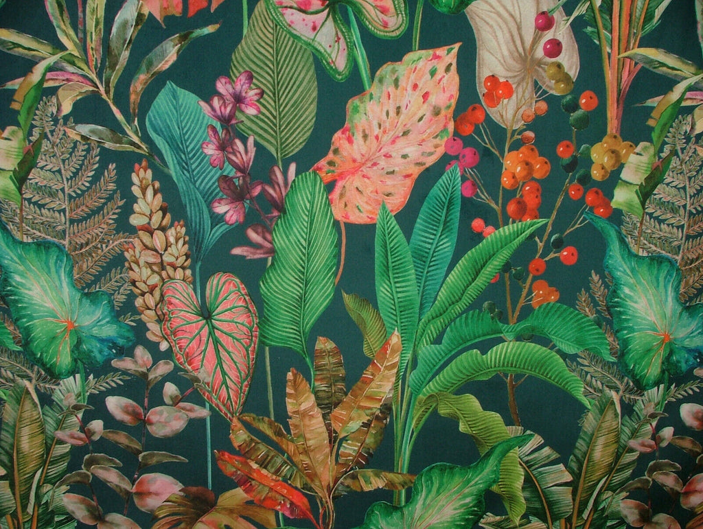 Tropical Palms And Plants Botanical Velvet Fabric Curtain Upholstery Cushion