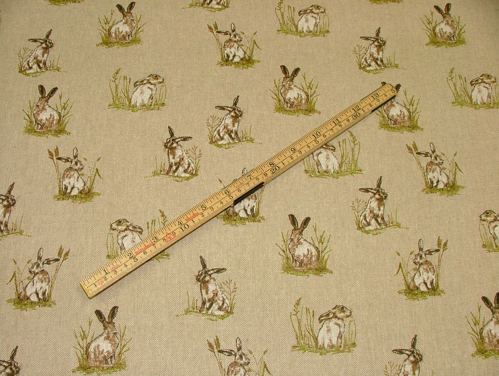 Mini Prints Hares Country Side Animals Linen Look Fabric Curtain Upholstery