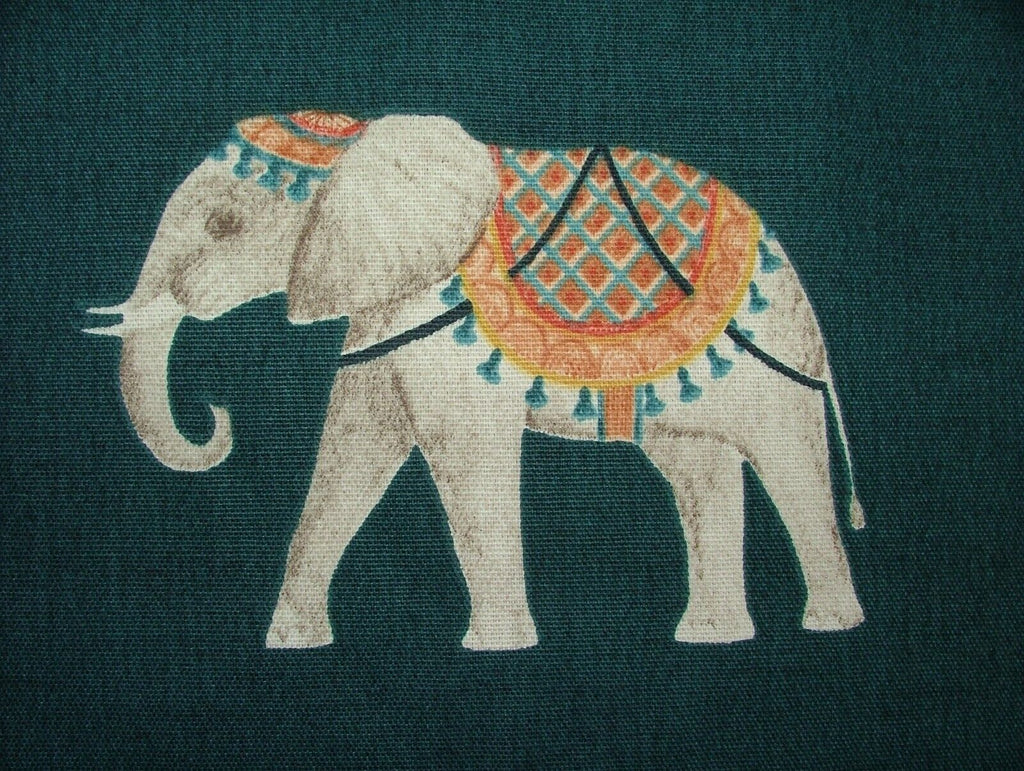 Jaipur Indian Elephant Deep Teal Cotton Curtain Upholstery Cushion Blind Fabric