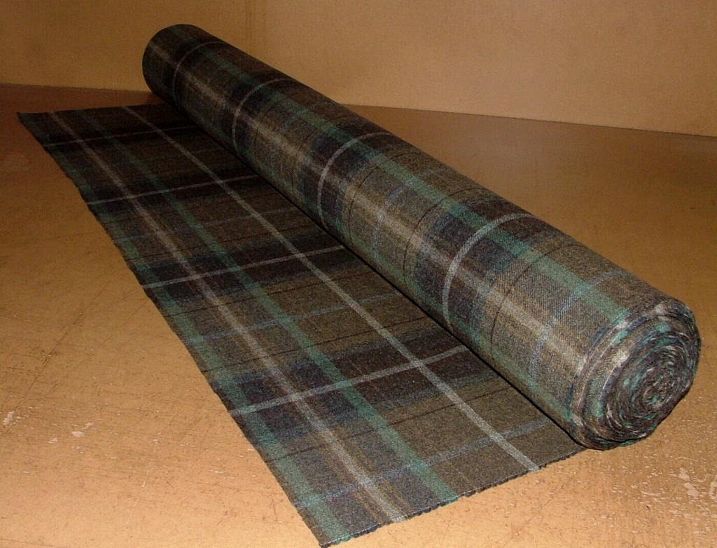 100% Shetland Wool Brown Teal Blue Tartan Upholstery Curtain Cushion Fabric