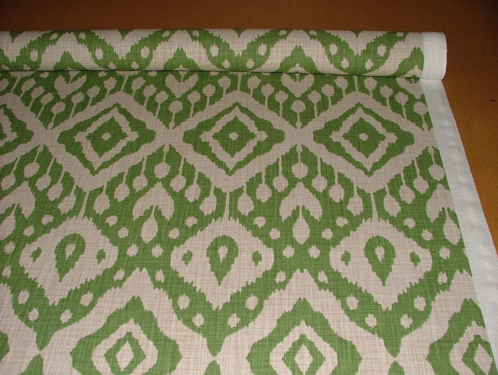 Moroccan Ikat Emerald Green Cotton Curtain Upholstery Cushion Roman Blind Fabric