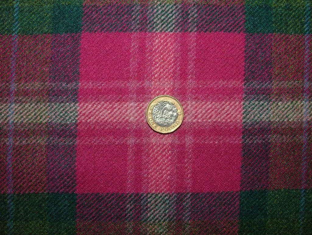 100% Shetland Wool Pink  & Spruce Tartan Check Upholstery Curtain Cushion Fabric