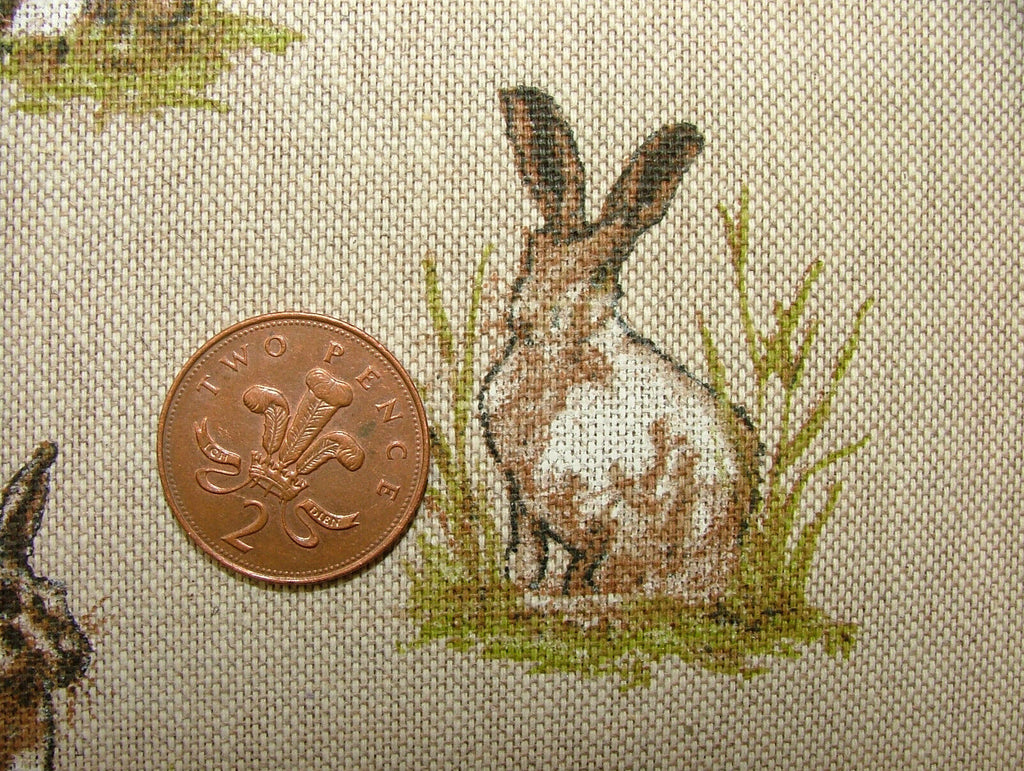 Mini Prints Hares Country Side Animals Linen Look Fabric Curtain Upholstery